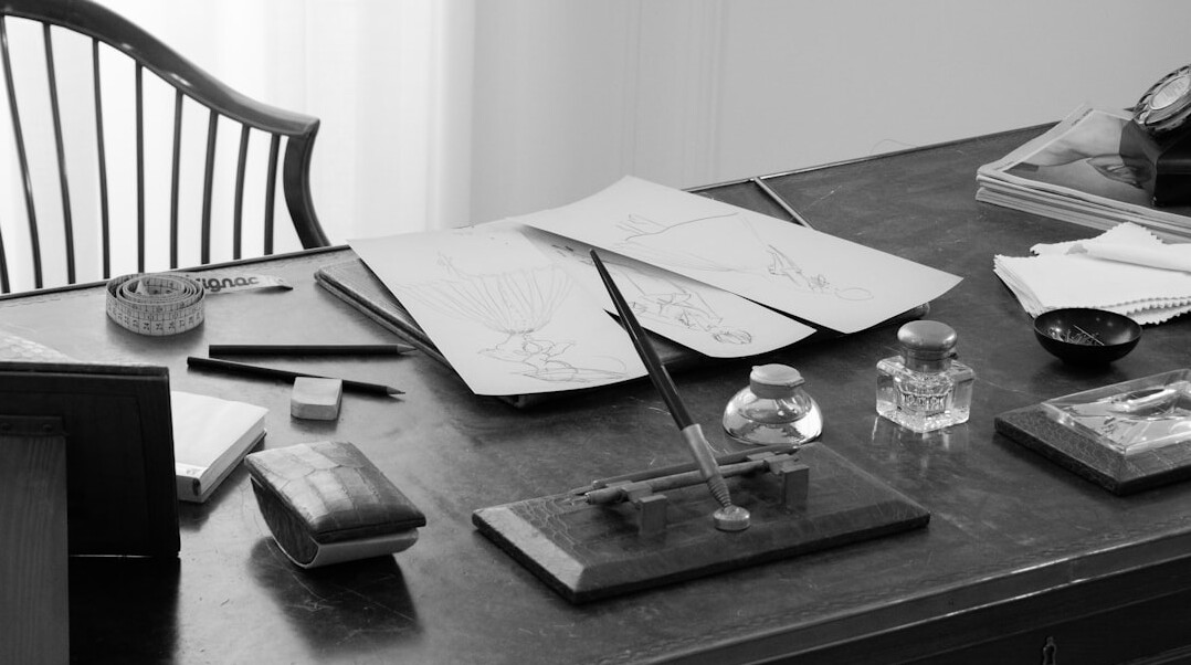 mystery writer at desk