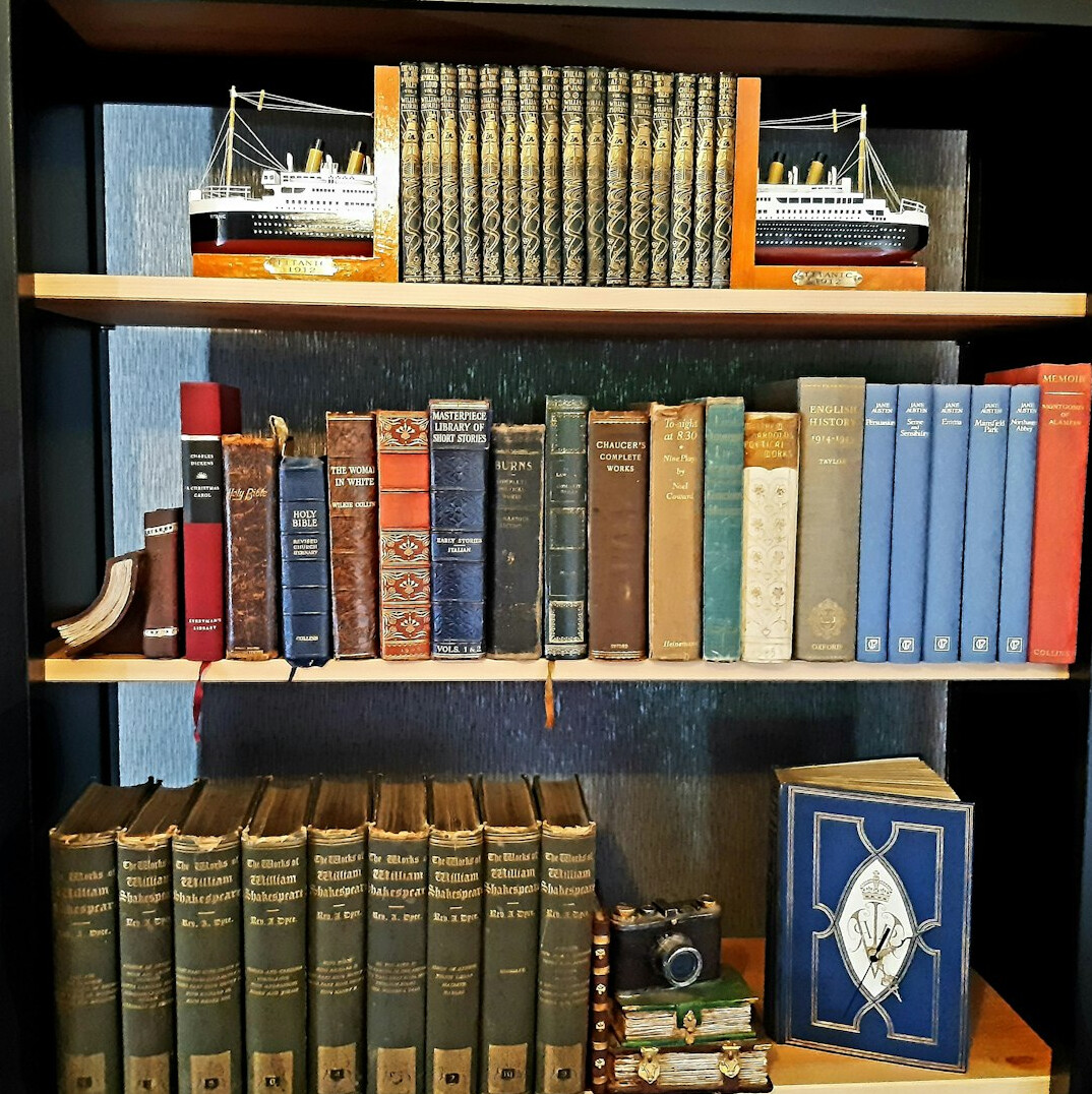 bookshelf full of mysteries